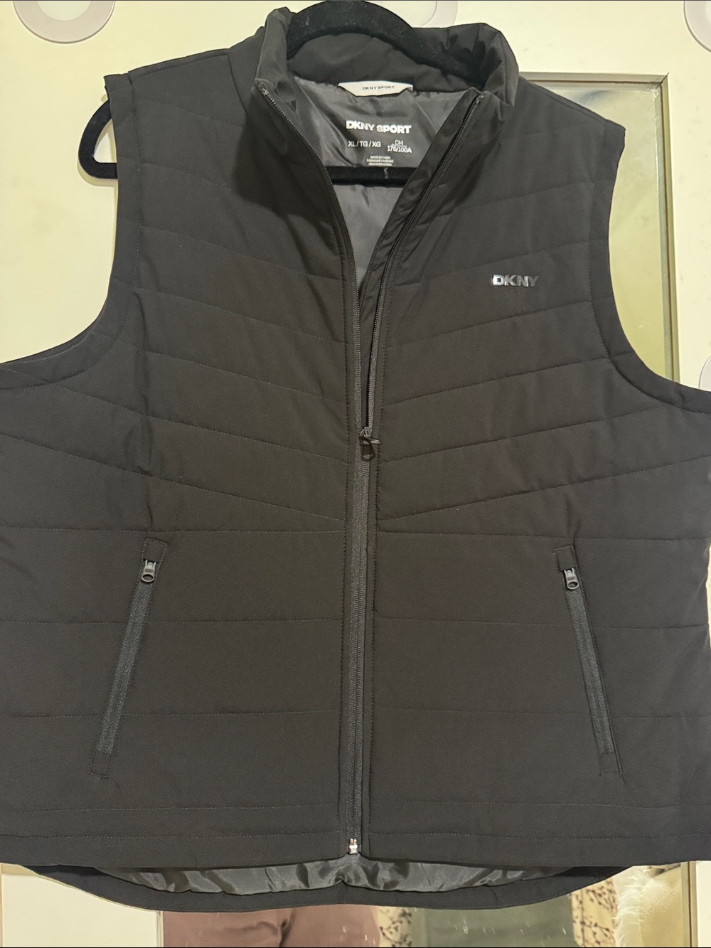 DKNY Black Quilted Men’s Vest with Zip Pockets